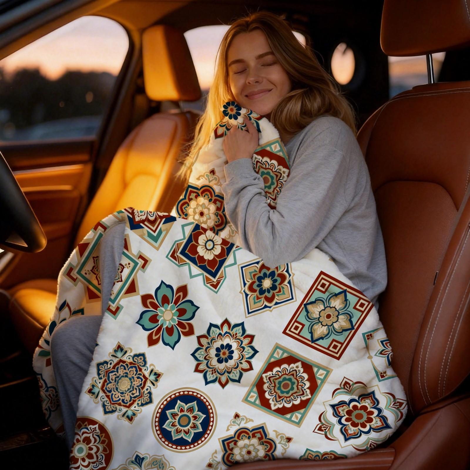 1 Pack Boho Mandala Single-Sided Printed Flannel Blanket, HD Digital Printed Vintage Floral Soft Cozy Blanket, Warm Multi-Use Throw for Sofa, Bedding and Travel, All-Season Ideal Gift Blanket