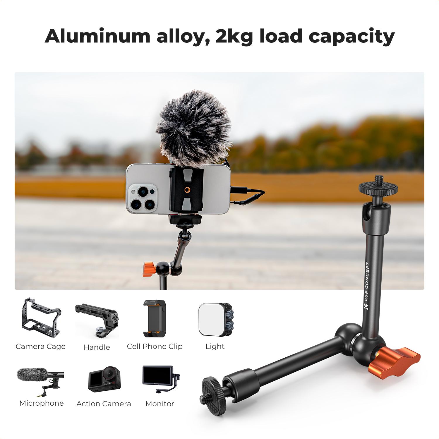【K&F CONCEPT】  Magic Arm Clamp Kit with 1/4" & 3/8" Thread Screw 360° Ball Heads Articulating Magic Arm Camera Mount for Monitor, Flash, LED Light, Microphone, Camera Cage, Action Camera