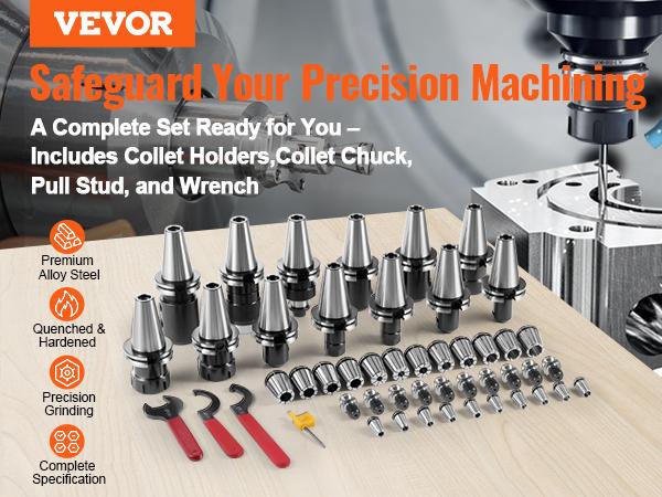 VEVOR CAT40 Collet Holder ER 16/32 Collet Set, 35 PCs, SLN FMB ER16/32 APU Tool Holders Spring Steel Collet Chucks with 10 Pull Studs and 3 Wrenches, for Milling Machine Drill Presses Boring Machine