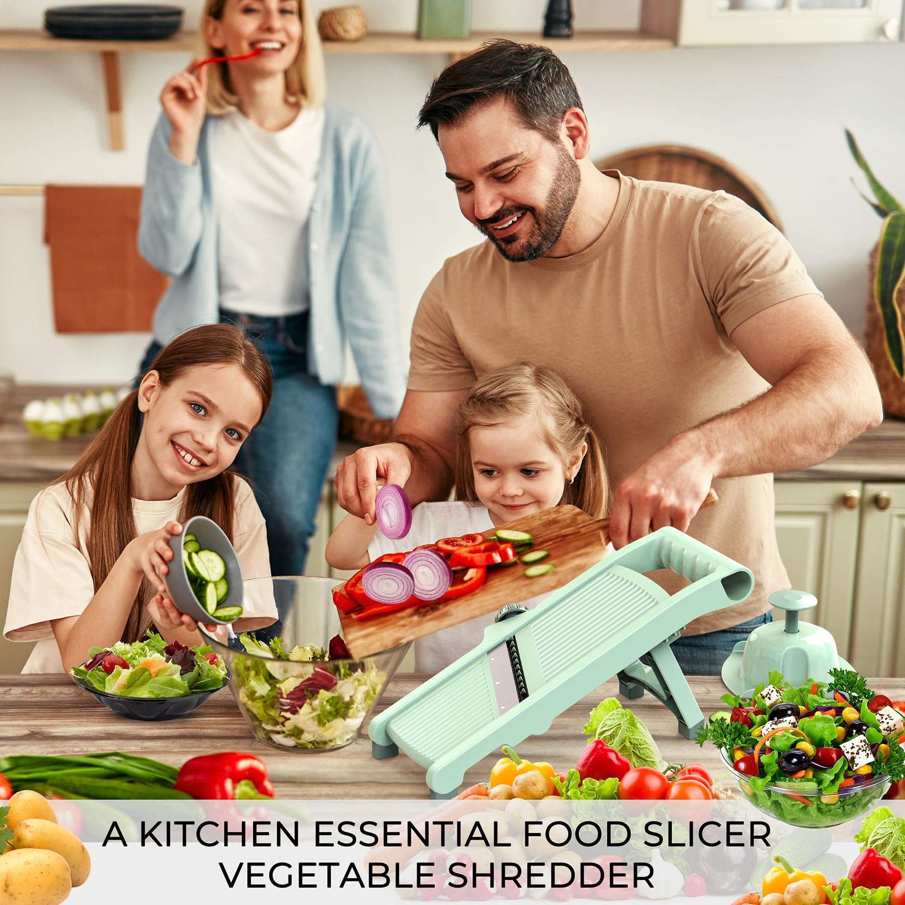 5-in-1 Adjustable  Slicer Stainless Steel Blades & Safety Hand Guard, Safe for Kitchen, Non-slip Julienne Slicer Cutter, Vegetable Chopper, Vegetable Slicers, Onion Dicer for Onion, Potato Cucumber Carrot, Multifunctional Kitchen Slicer