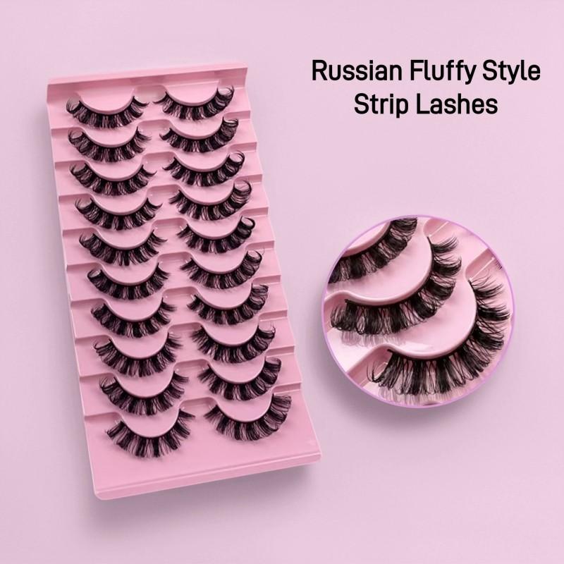 10 Pairs Russian Strip Lashes DD Curl Lashes 3D Eyelashes Reusable Fluffy False Lashes Russian Extensions
