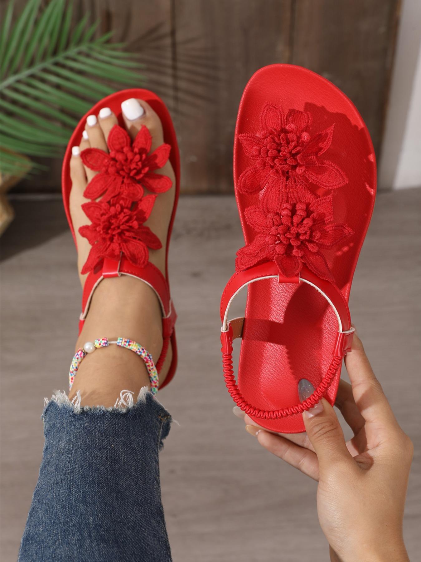 Women's Elegant Floral Sandals, Summer Fairy Tale Style, Toe Thong Design, Textile Upper, Anti-Slip Rubber Sole, Medium Width