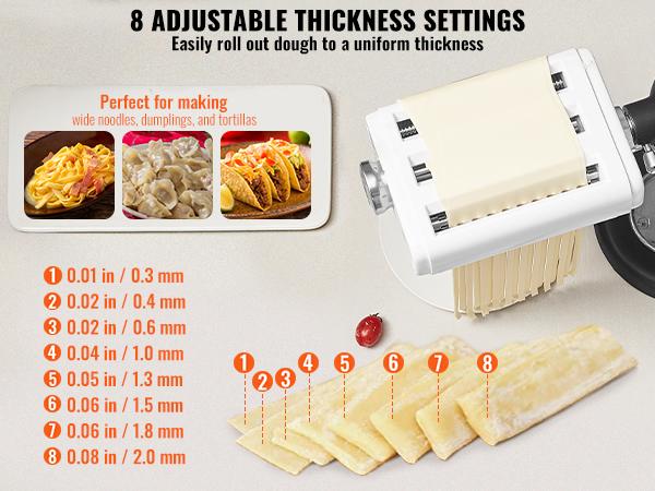 VEVOR Pasta Attachment for KitchenAid Stand Mixer, 3-IN-1 Stainless Steel Pasta Roller Cutter Set Including Pasta Sheet Roller, Spaghetti and Fettuccine Cutter, 8 Adjustable Thickness Knob Pasta Maker