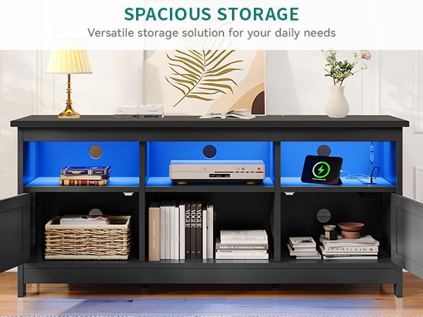 Yitahome Farmhouse TV Stand for TVs Up to 65 Inch, Entertainment Centre with Power Outlet, TV Shelf with Storage Cabinet, Television Stands for Living Room, Media Console, 59"