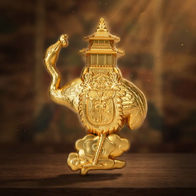 Beijing Forbidden City Cultural Refrigerator Magnet, Copper Plated Gold Crane Carrying Pavilion, Unique Souvenir, Decorative Gift