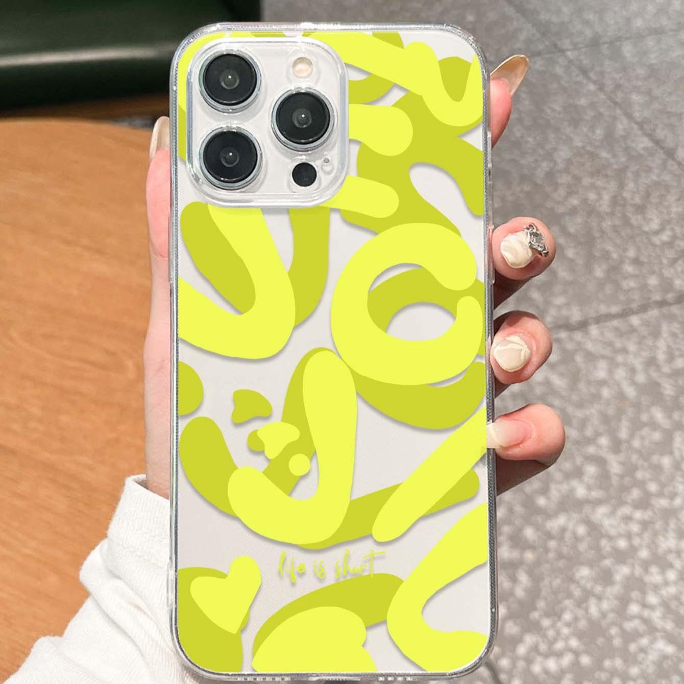 Fluorescent Graffiti Pattern Tpu Transparent Phone Case, Compatible with Apple iPhone Models 11, 12, 13, 14, 15, 15 Pro Max, 16 Plus, XR