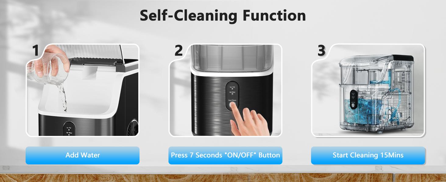 Electactic Nugget Countertop Ice Maker with Soft Chewable Pellet Ice, Pebble Portable Ice Machine, 34Lbs/Day, Self-Cleaning, Sonic Ice Maker, One Button Operation, for Kitchen,Office Stainless Steel Black