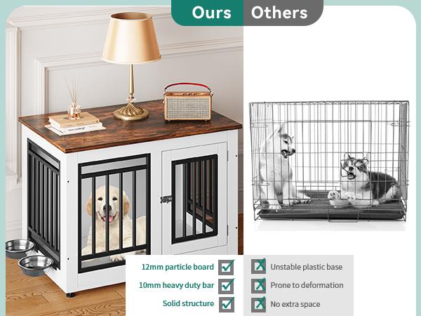 Yitahome 28" Dog Crate Furniture, Wooden Crate End Table for Small Dogs up to 30 lbs, Double Door Dog Crate with Adjustable Feet and Removable Bowls