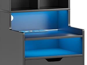 Sikaic LED Nightstand With Bookshelf Charging Station Furniture Drawer Bedroom Table Home Organize Study Minimal Interior Power Outlets