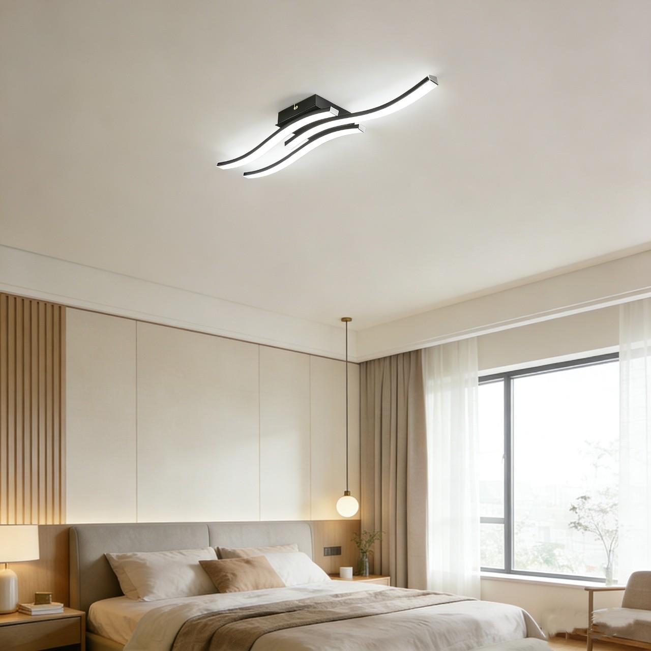 LED Ceiling Light, 2-Head Linear/3-Head Linear, 60cm/White Light, Creative Wave-Pattern Ceiling Light, Wave Pattern Design, Versatile Usage, Ideal for Dining Rooms, Hallways, Balconies, Bedrooms, Offices Modern Indoor Lighting Ceiling Fixture