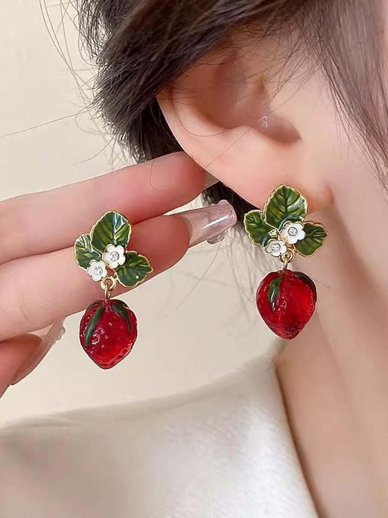 Cute Strawberry Design Dangle Earrings, Fashionable Jewelry for Women, Daily Clothing Decor, Trendy All-match & Exquisite Jewelry for Birthday Gift
