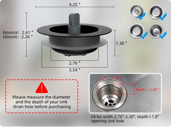 Hibbent Upgraded Stainless Steel Kitchen Sink Drain Strainer Stopper Kits, 3-in-1 Pop Up Sink Stopper, Clog-Free Basket Sink Strainer, Food Catcher for Standard 3-1/2 Inch Kitchen Sinks, food catcher
