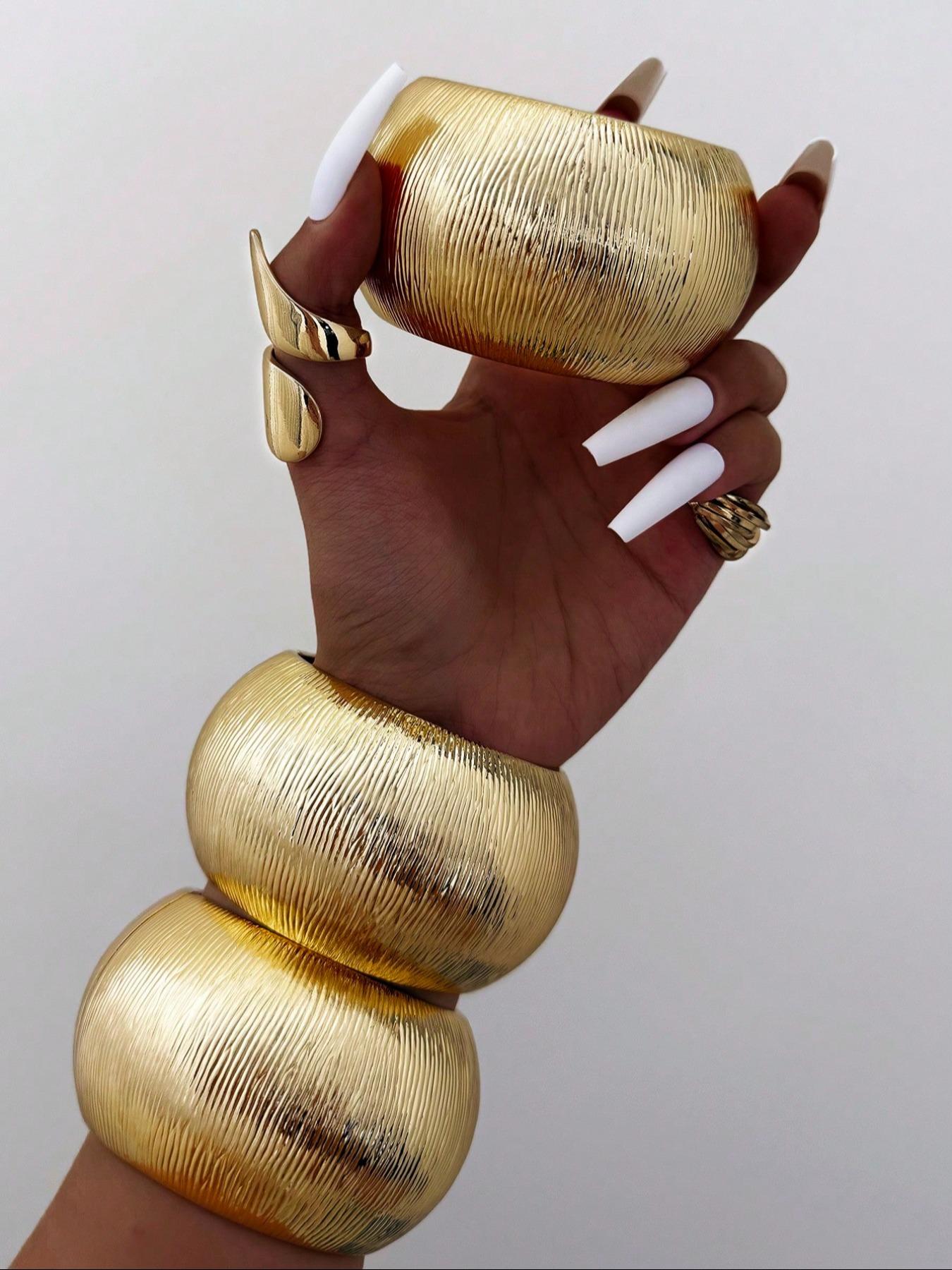 Chunky Cuff Bracelet for Women, Bold Wide Bangle, Retro Textured Metal Design, Perfect for Parties & Holidays