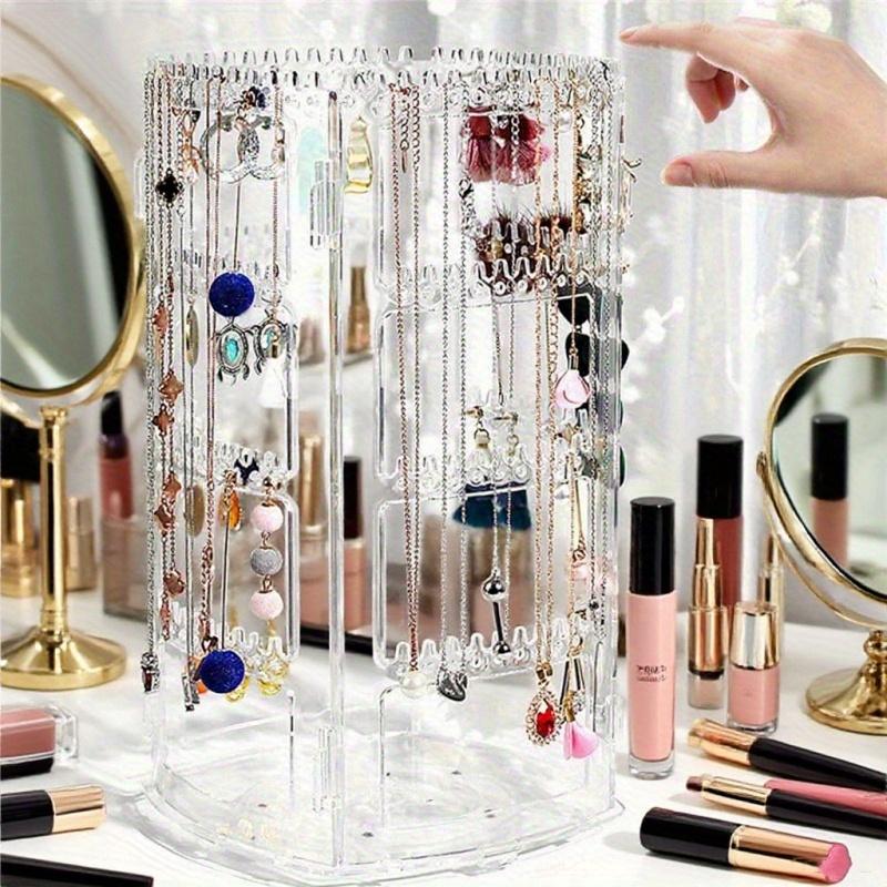 1pc 360 Degree Rotating Jewelry Display Stand, Earring Studs Hoop Organizer Rack, Portable Necklace Hanger Storage Holder