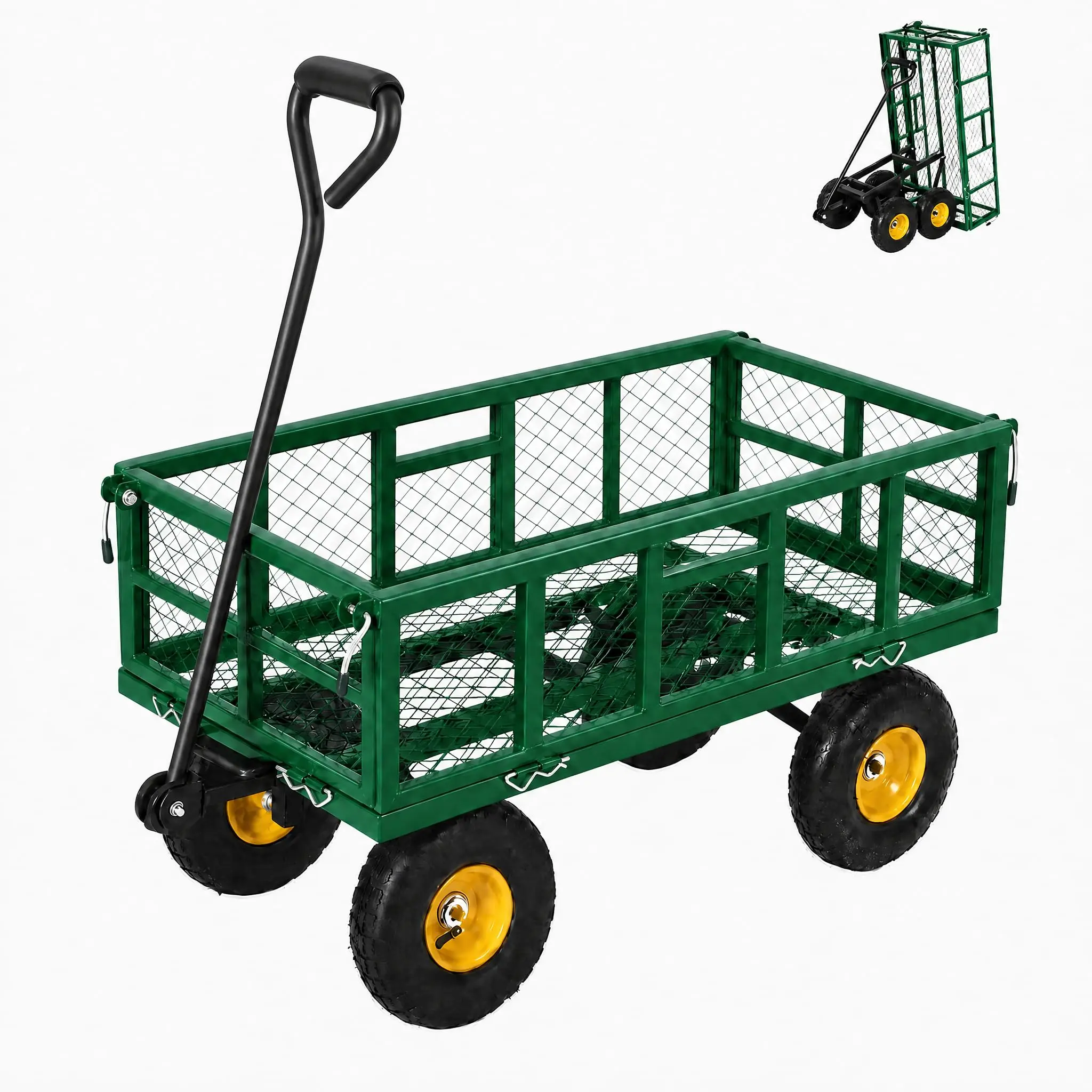 Steel Frame Garden Dump Cart - 900 Lbs Capacity, Heavy Duty Construction, Removable Sides, 180° Swivel Handle, 10-Inch Tires for Yard Hauling & Farm Work