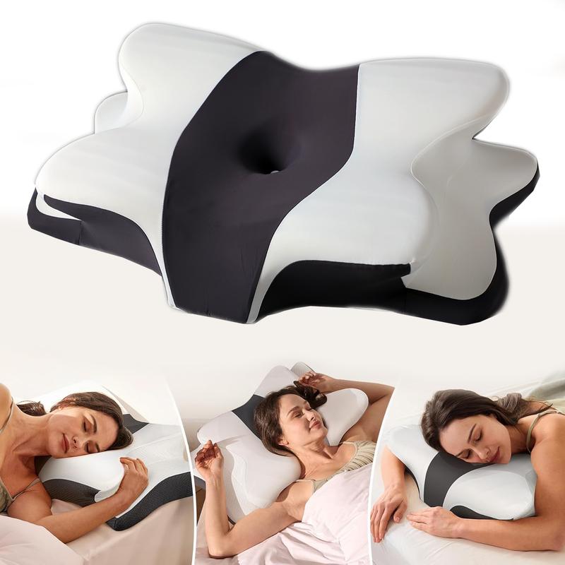 Sleep guru-recommended neck pillow, side sleeper pillow, contoured memory foam pillow for back and stomach sleepers, two height options, zoned contour design