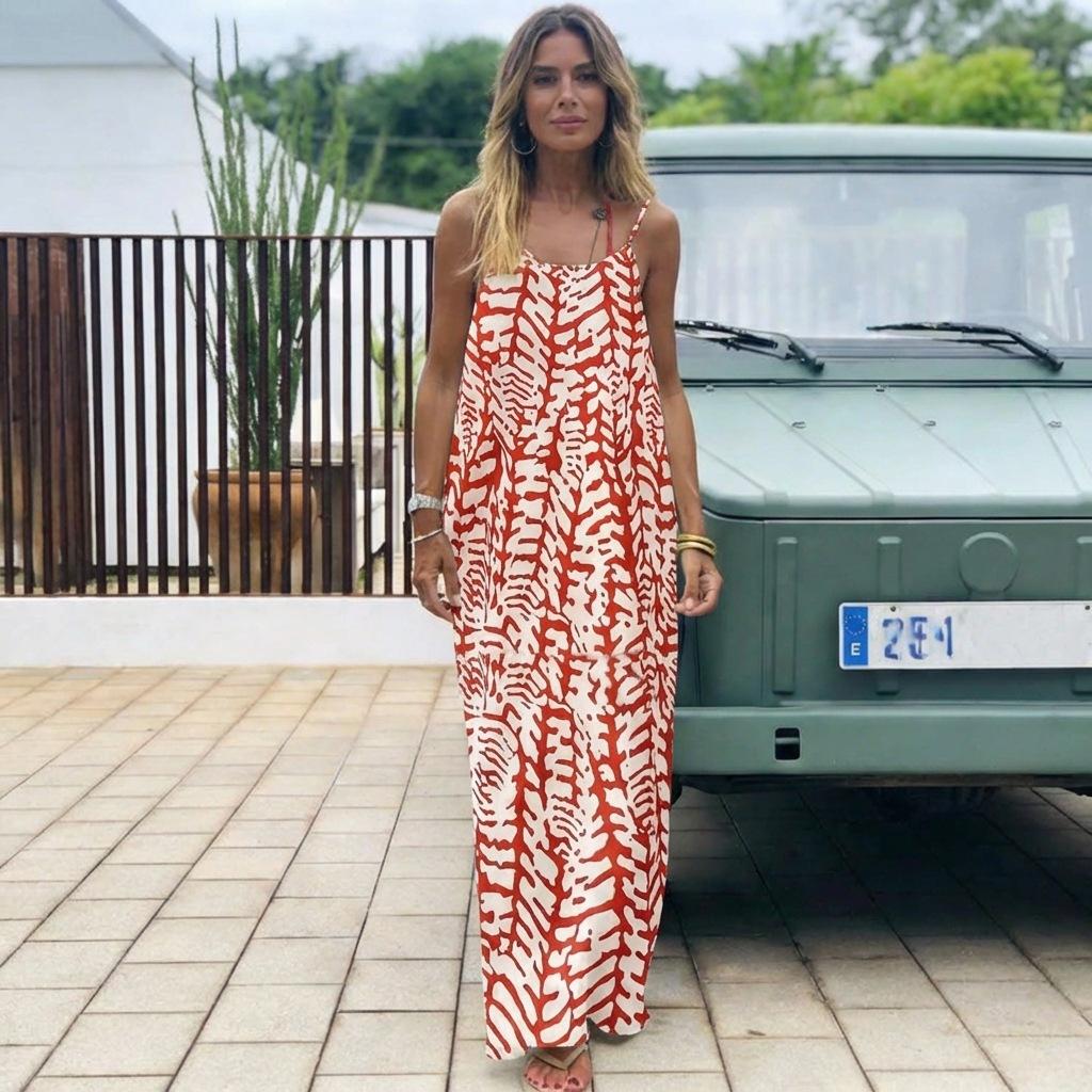 2026 Women's Nightdress Printed Halter Neck Backless Loose Nightgown Casual Homewear in Leopard Print