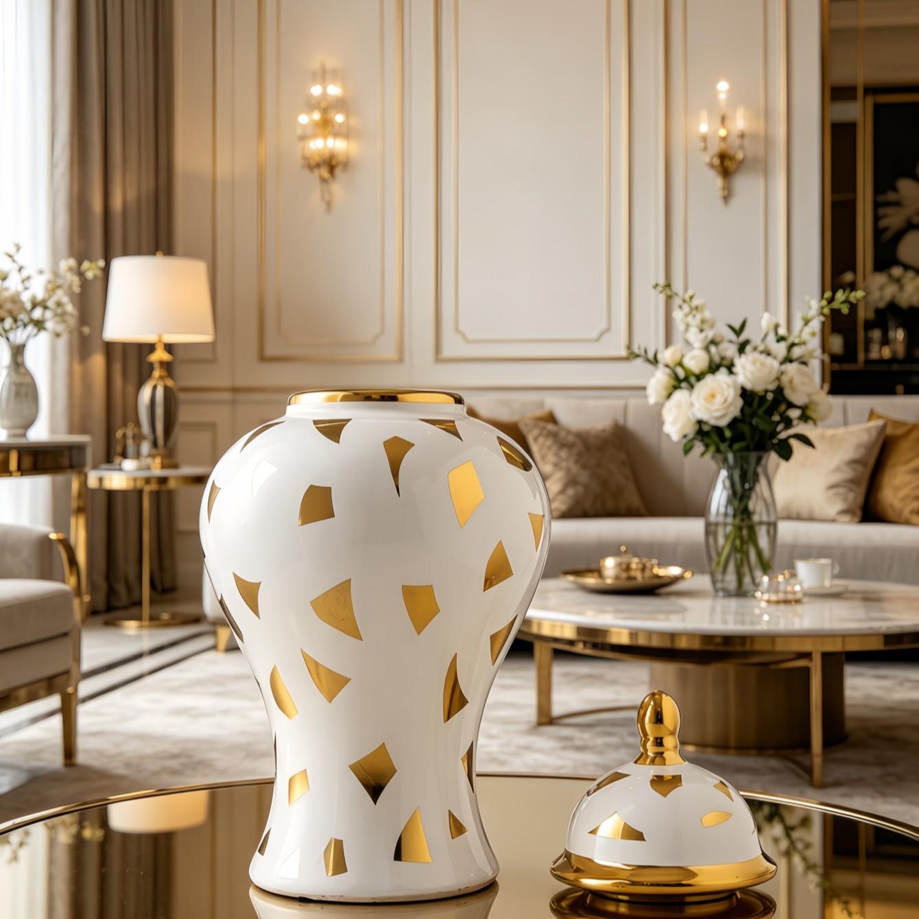 Contemporary Filigree Ceramic Vase, Large Textured Decor Jar, Luxury Modern Home Decor Ornament for Office & Entryway