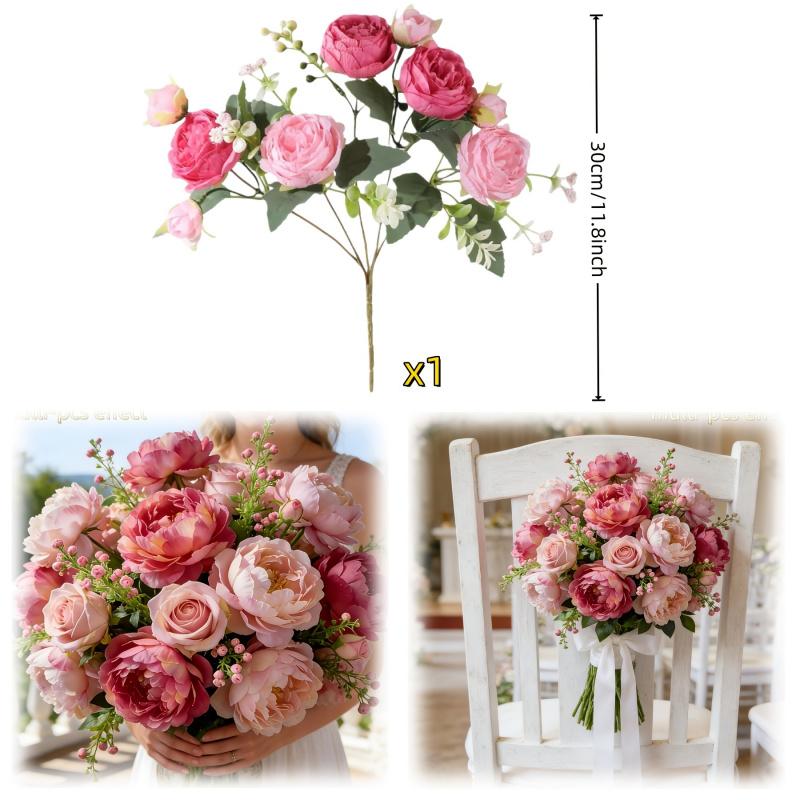 4pcs Realistic Two-Tone Pink Artificial Peony Bouquet, DIY Fake Flowers for Home Living Room Decor, Wedding Decor, Valentine's Day Gift, Long-Lasting Faux Flowers Perfect for Birthday Party, Garden, Bedroom, Dining Table, Window Sill & Bridal Bouquet