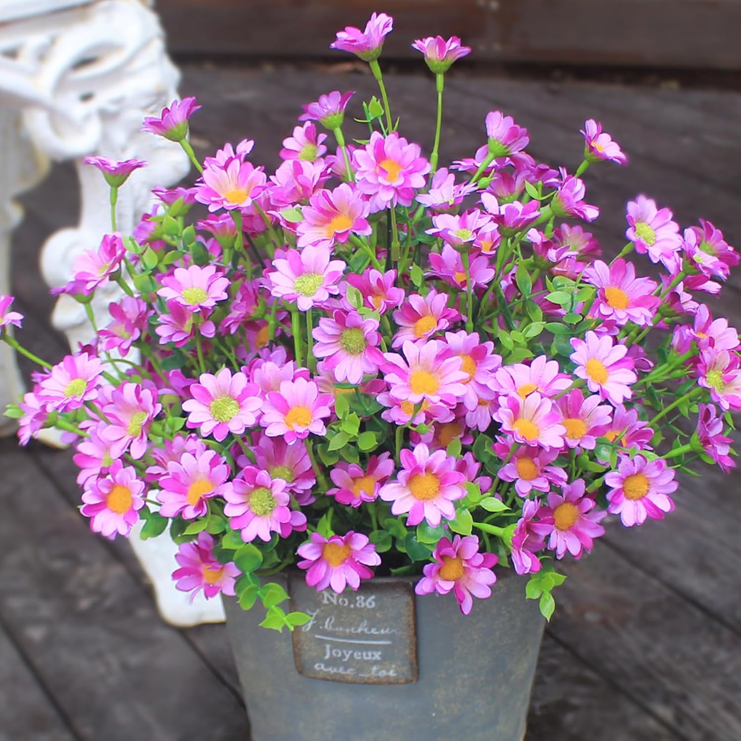 12 Bouquets Artificial Daisies Plastic Faux Flowers Outdoor UV Resistant Fake Daisy Home Decor Window Box Garden Pots Indoor Outdoor Decoration #GLOBAL PICKS