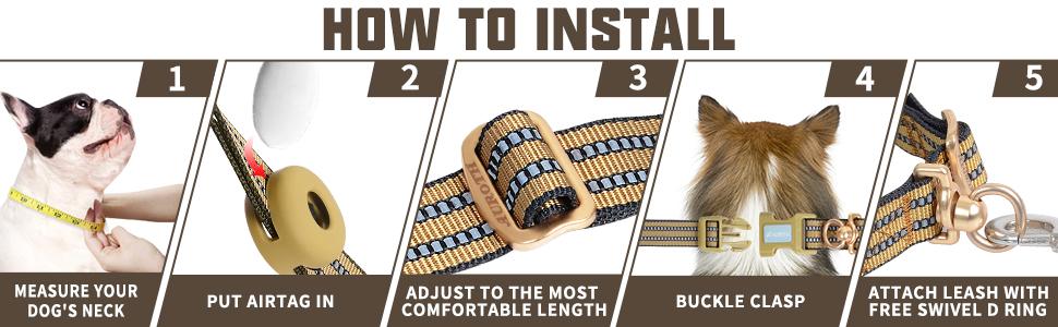 AUROTH Airtag Dog Holder Collar, Adjustable Air Tag Case Holder Dog Collar for Medium Large Dogs, Airtag Dog Collar Holder with Heavy Duty D Ring Tangle Free