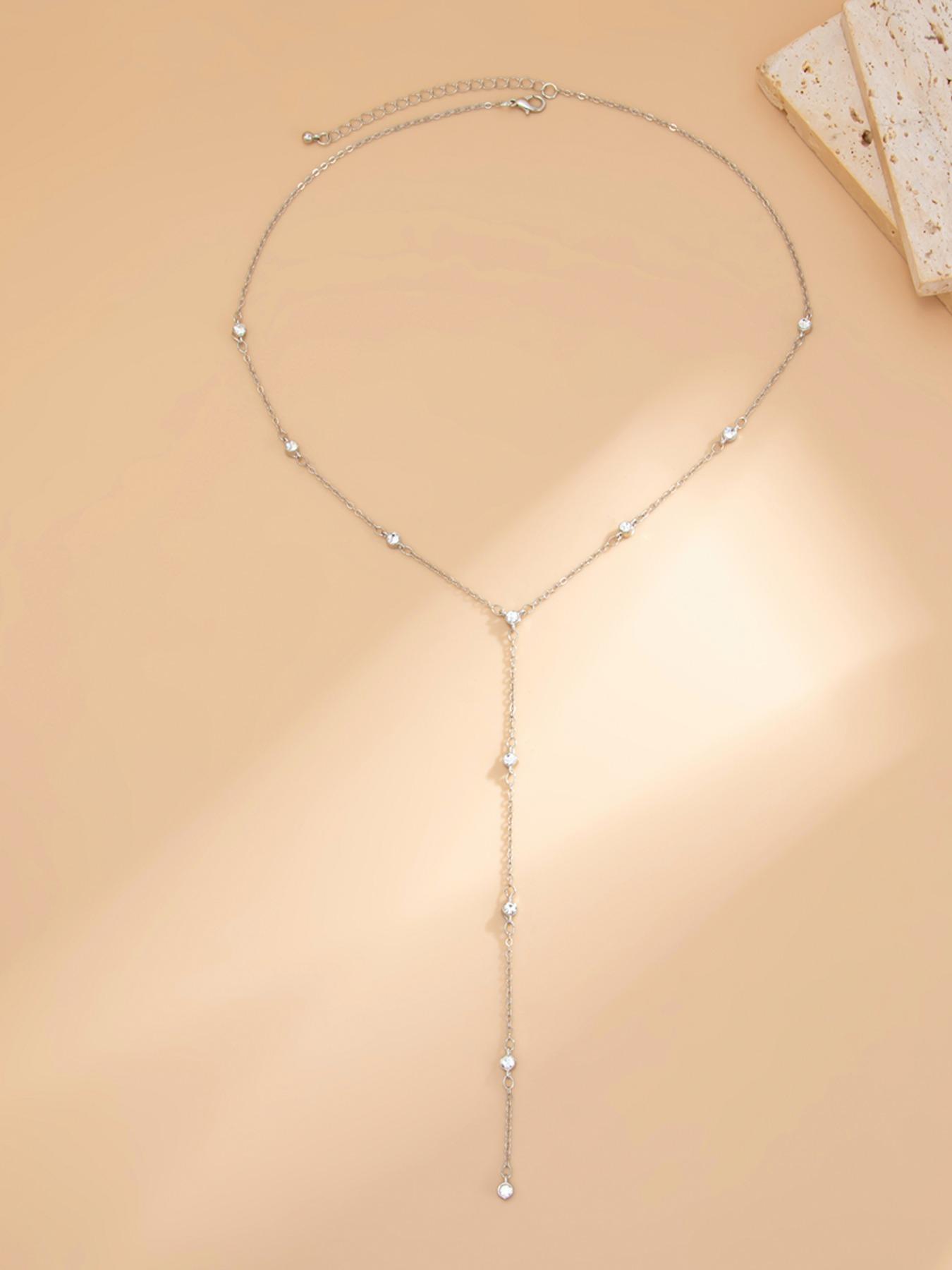 Women's Y-Shape Rhinestone Necklace, Elegant Rhinestone Necklace, Fashionable Simple Design Jewelry Accessory, Perfect Gift for Daily Wear & Special Occasions