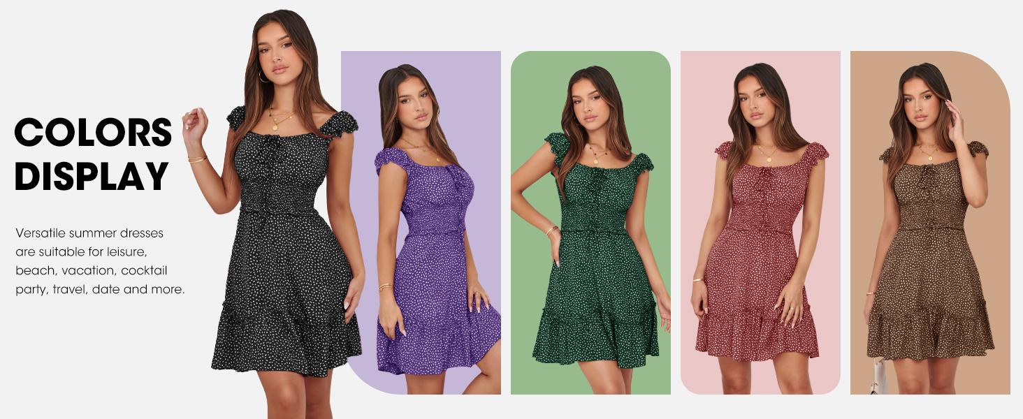 Wenrine Women's Summer Ruffle Sleeve Sweetheart Neckline Printing Dress Mini Dresses