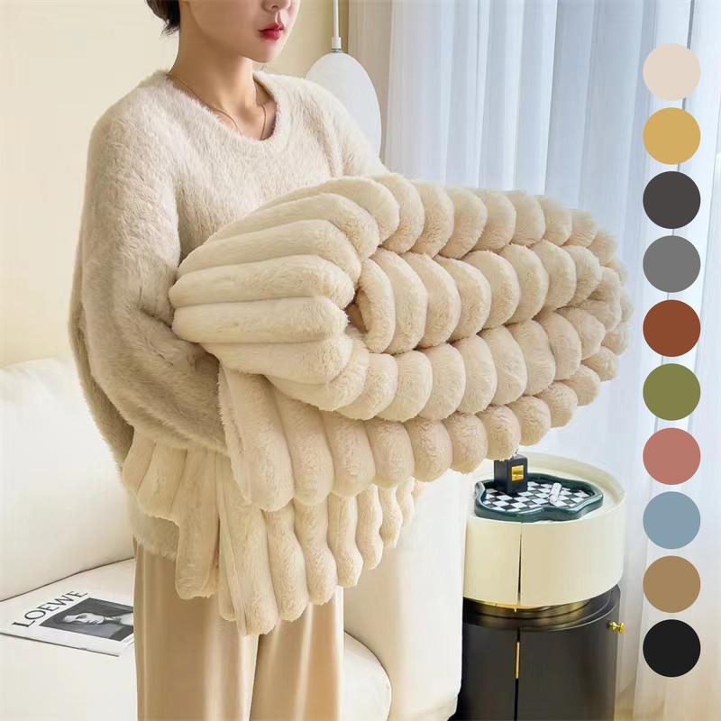 Faux Rabbit Fur Soft Fleece Blanket, Soft Warm & Cozy Throw Blanket, Versatile All-season Gift for Home, Office, Travel, Twin/Full/Queen/King available in various sizes, Fleece Throw Blankets,Christmas Gifts For GF