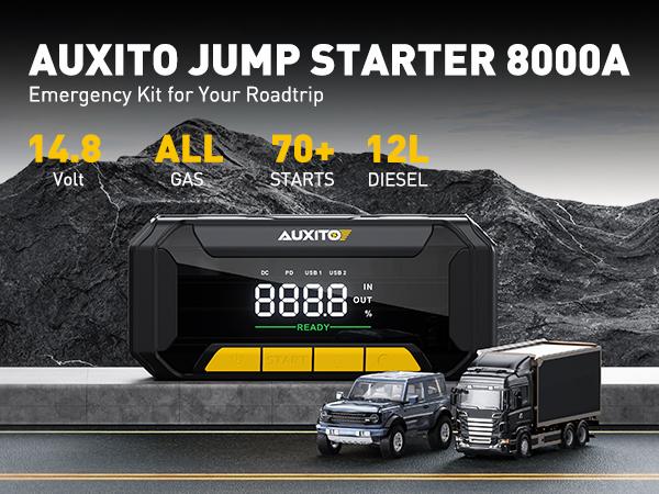 AUXITO 2025 Upgraded Jump Starter 8000A Peak Jump Box(All Gas,up to 10.0L Diesel Engine) 12V Car Portable Battery Jump Starter ,Auto Battery Booster Pack,with 3-Mode Flashlight AUXITO 2025 Upgraded Jump Starter 8000A Peak Jump Box(All Gas,up to 10.0L Diesel Engine) 12V Car Portable Battery Jump Starter ,Auto Battery Booster Pack,with 3-Mode Flashlight