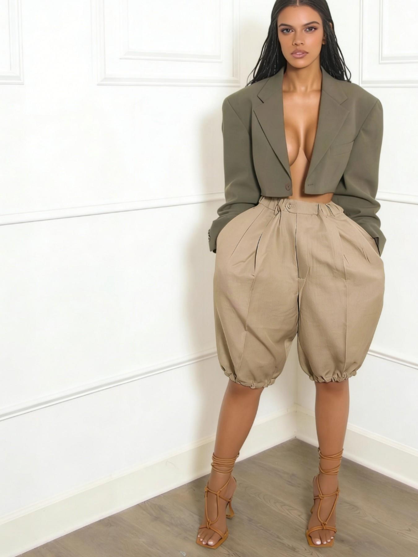 Women's Fashionable Elastic Waist Loose-Fitting Casual Pants, Versatile Plain Design for All Seasons, Comfortable Fitted Style, Womenswear