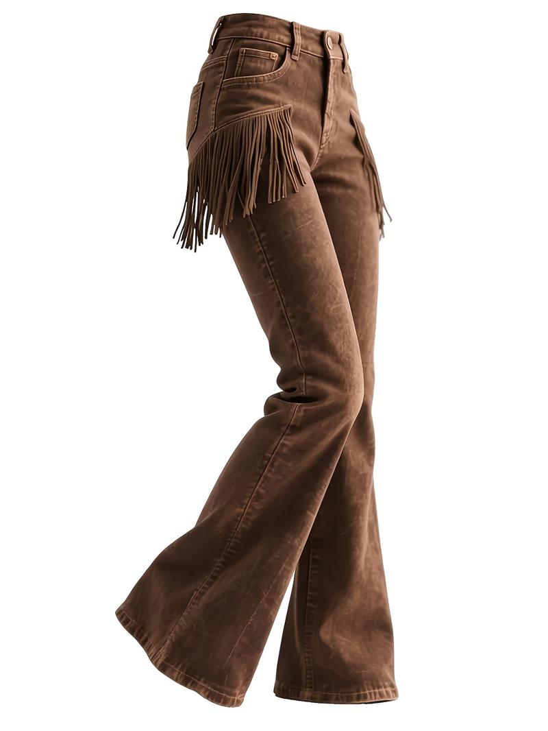 Fringe Flare Pants, Vintage Texture, Side Fringe Adds Sexiness, Micro Flare Fit, Easy American Retro Style