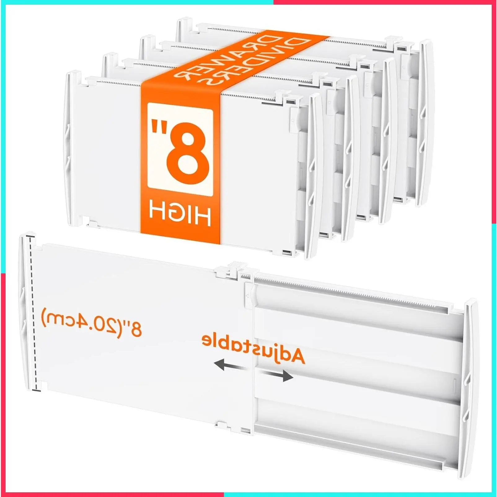 8" Tall Adjustable Deep Drawer Organizer Dividers for Clothes