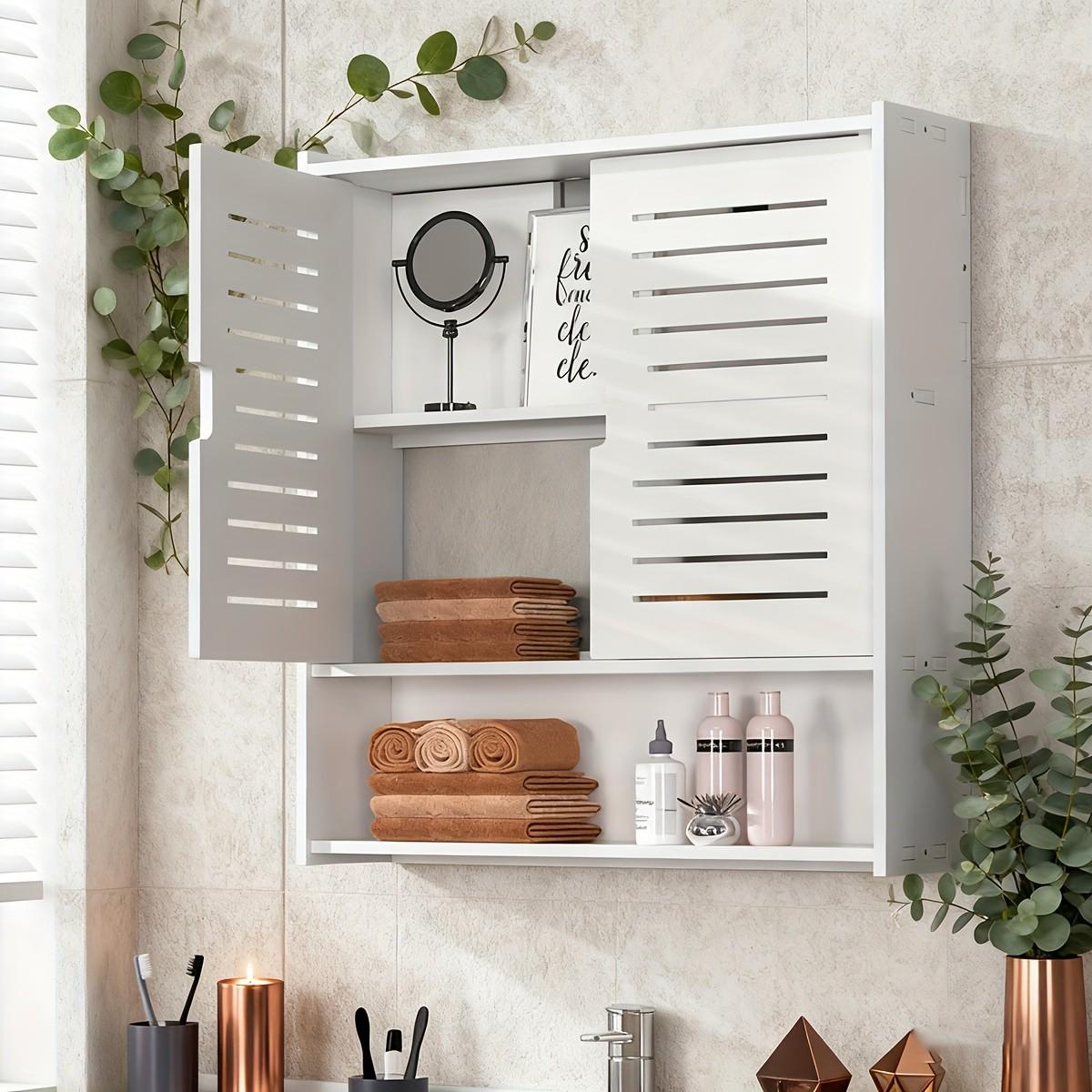 Three-Tier Double Door Bathroom Storage Rack, Wall-Mounted Multi-Functional Cabinet, Suitable for Bathroom/kitchen/office, Three-Layer Design