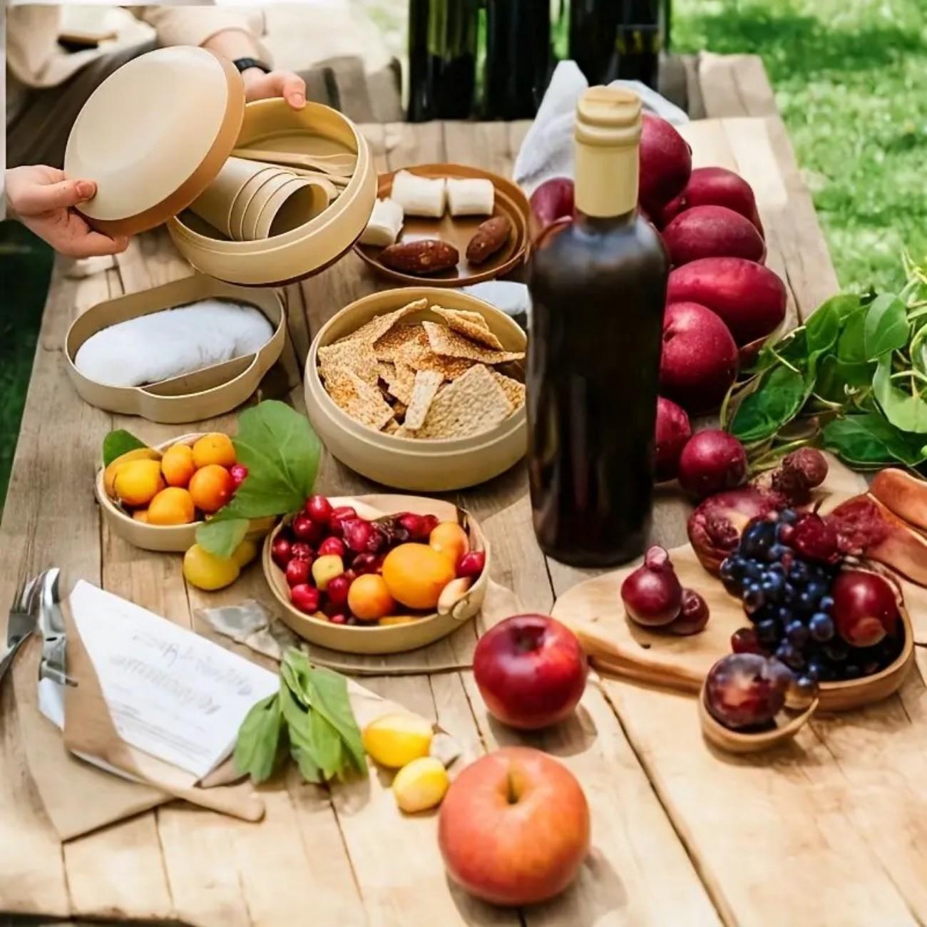 17-Piece Outdoor Picnic Cutlery Set, Includes Cups, Plates, Spoons, Chopsticks, Bowls, Portable Plastic Set, Ideal for Camping, BBQ, Hiking, Travel, Outdoor Parties