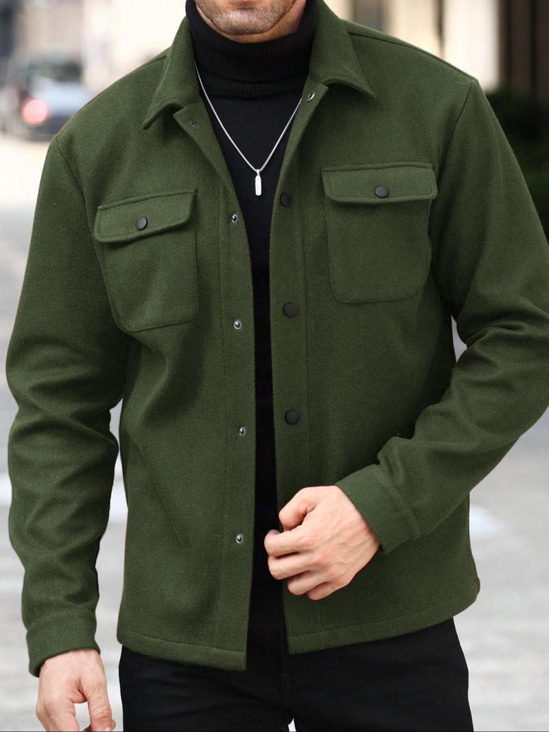 Men's Simple Woolen Jacket Coat, Fashion Casual Design, Suitable for Work or Outing, Lightweight Outerwear, Enhance Your Wardrobe Taste
