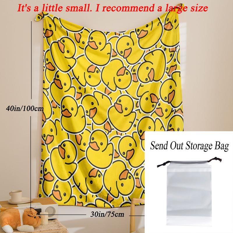 Cartoon Duck Pattern Flannel Blanket, Soft Comfortable Warm Throw, Air-conditioned Room Blanket, Warm Nap Blanket for Home & Office & Travel