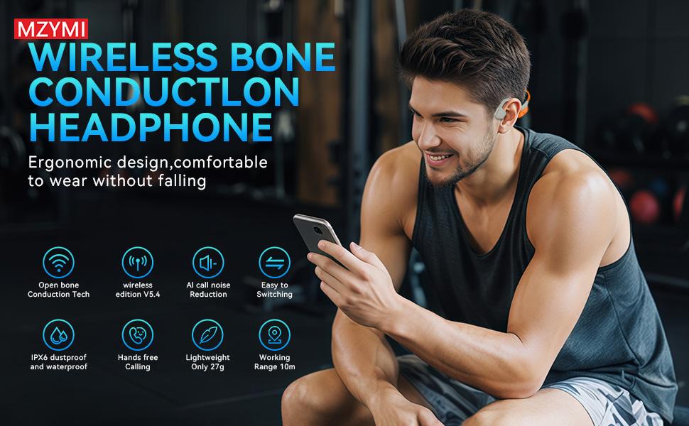 MZYMI i18pro Bone Conduction Neckband Wireless Earphones Headphones Sports Open Ear Headset With Mic Stereo Earbud Audio Black