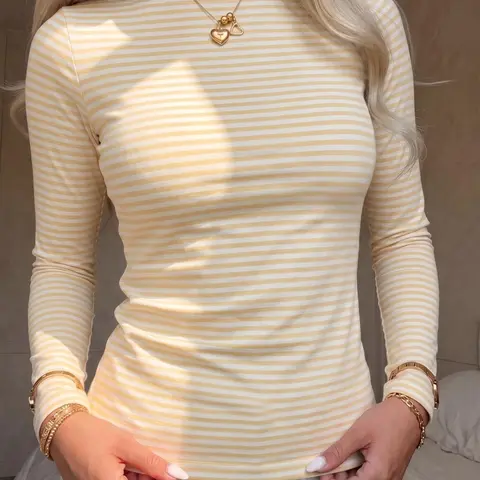 Women's Slim Fit Boat Neck Top, Striped Long Sleeve Casual Shirt, Perfect for Daily Wear, Office, and Leisure Events