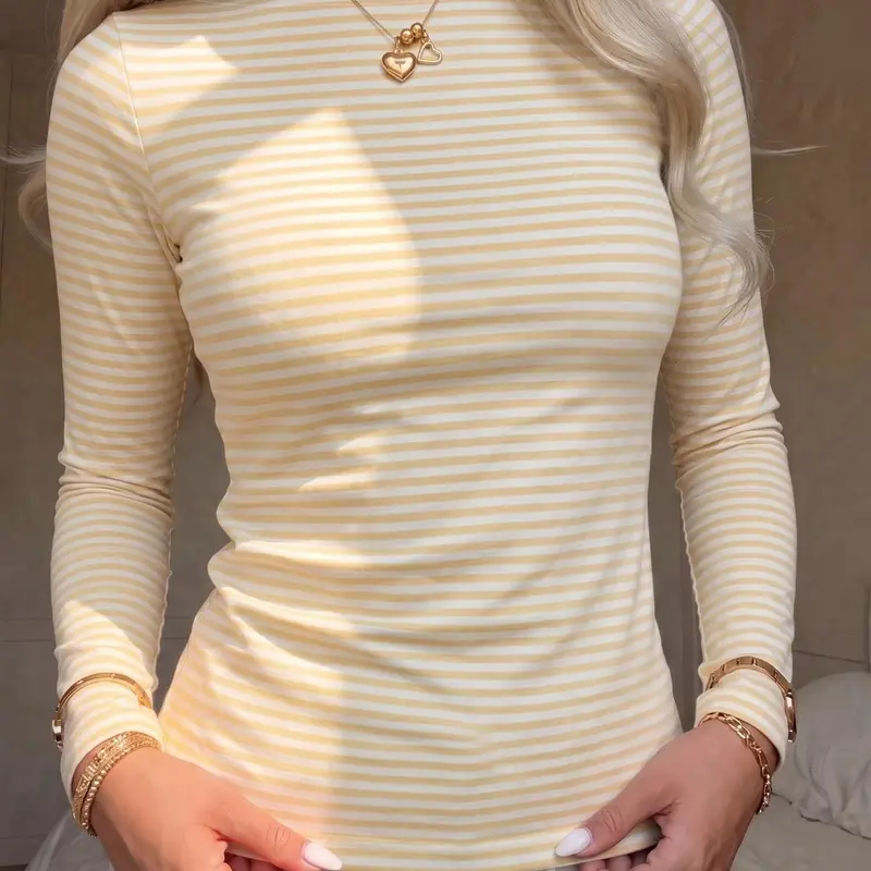 Women's Slim Fit Boat Neck Top, Striped Long Sleeve Casual Shirt, Perfect for Daily Wear, Office, and Leisure Events