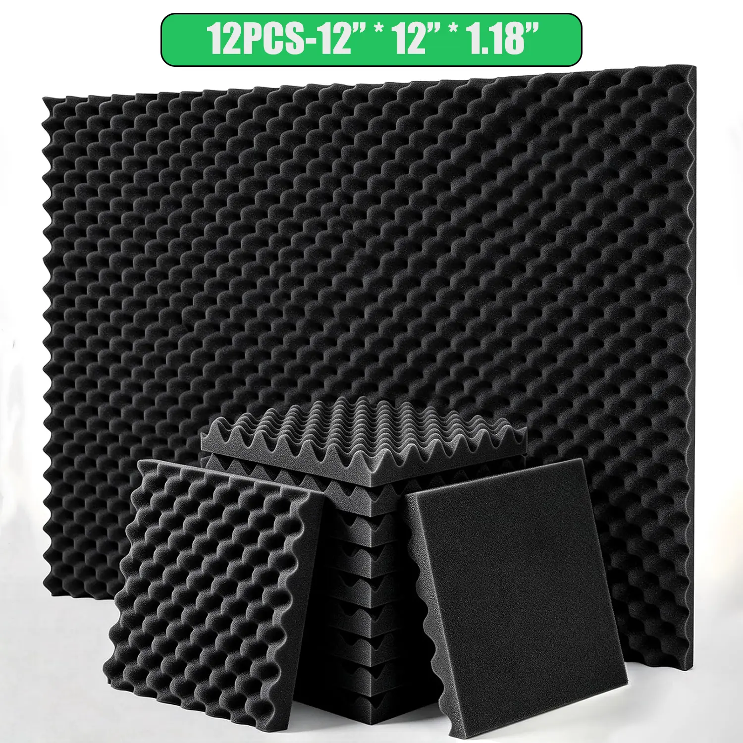 12 Pack Acoustic Panels, 12x12x1.18 Inches Egg Crate Acoustic Foam Panels, Sound Proof Foam Panels Noise Reducing for Walls and Ceiling, Acoustic Wall Panels Sound Absorbing, Soundproof Wall Panels