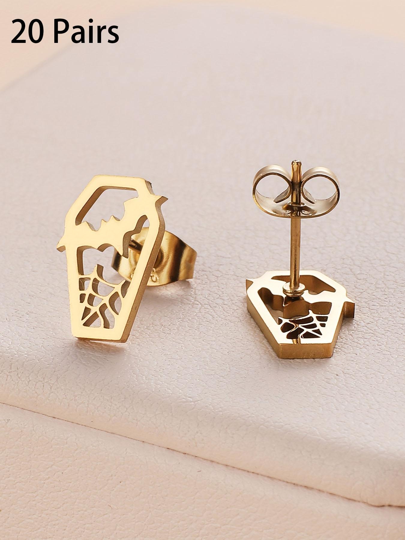 Unisex Silver Stainless Steel Gothic Bat-Coffin Stud Earrings - Witchy Spooky Jewelry, 1 Size, Lightweight Hypoallergenic, Fashionable Jewelry Accessories, Coffin Shape Halloween Fashion Accessory