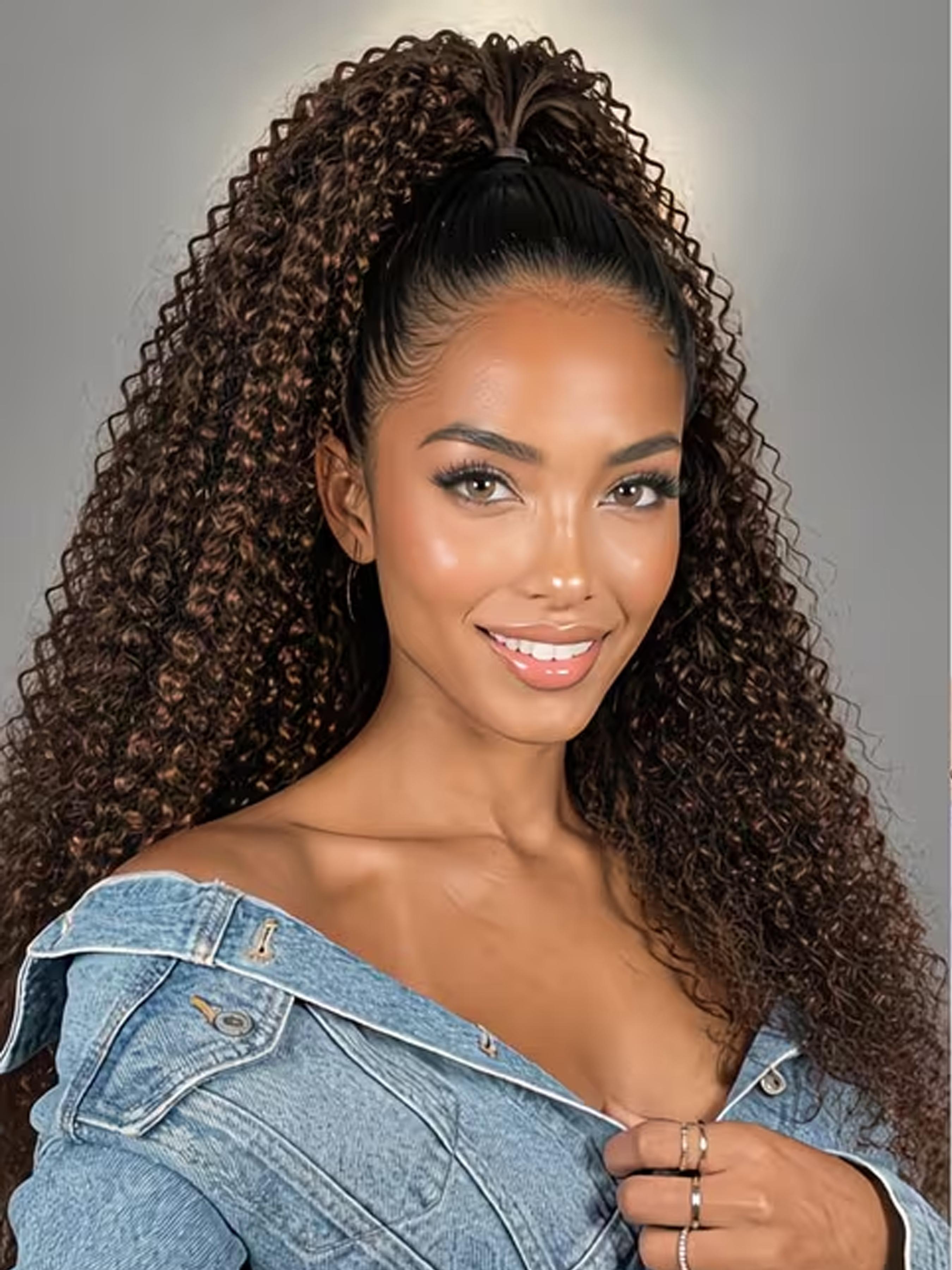 28 Inch Adjustable Drawstring Ponytail for Women, Afro Kinky Curly Ponytail Extension, Deep Curly Synthetic Hair Hairpieces, Daily Use