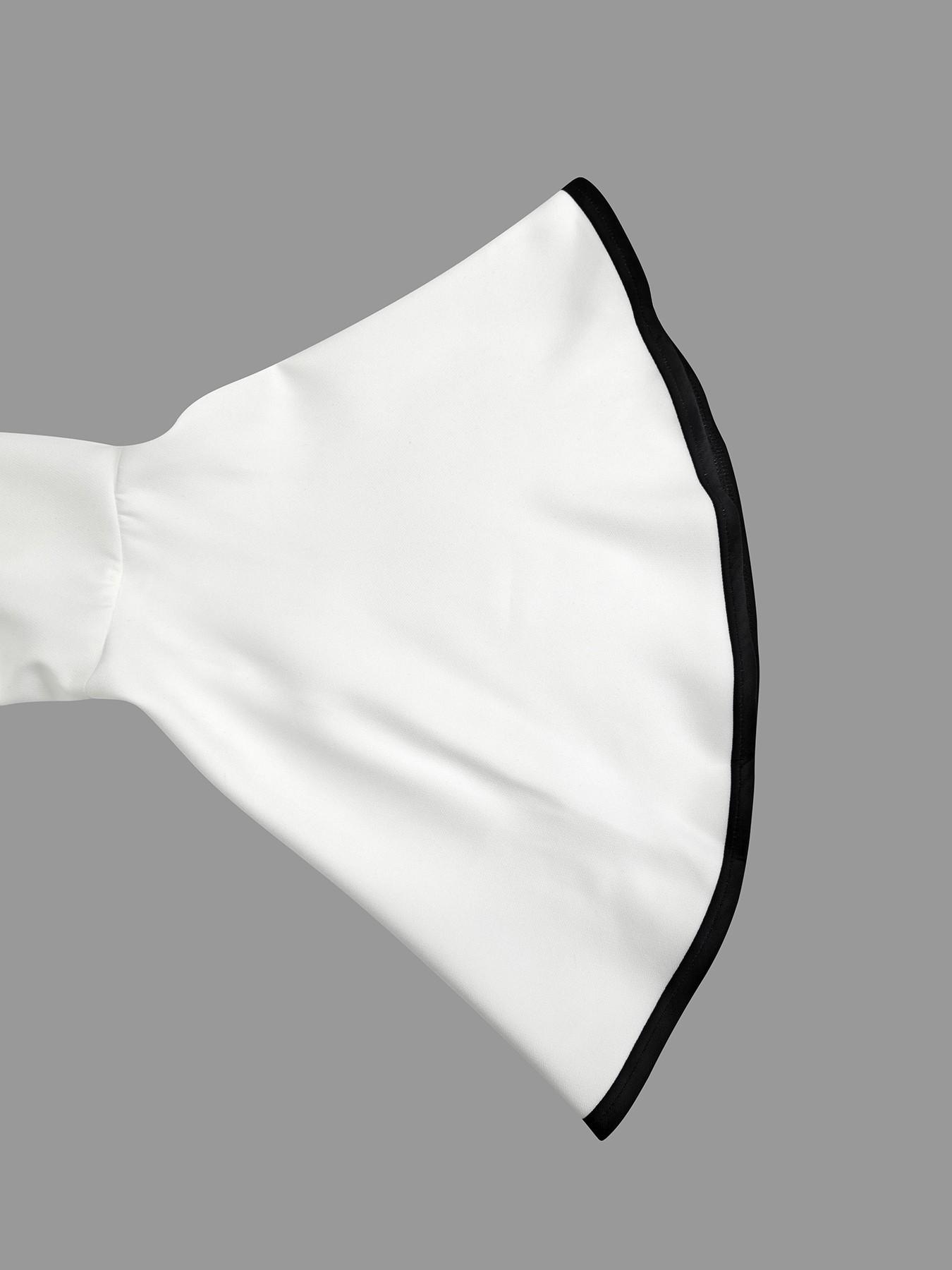 Women's A-Line Flare Sleeve Abstract Print Colorblock Cut-Out Patchwork Stand Collar Long Dress, Elegant Casual Fashion