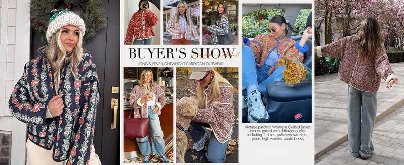 Yimoon Women's Cropped Puffer Jacket Lightweight Floral Print Long Sleeve Padded Quilted Puffy Cardigan Coat