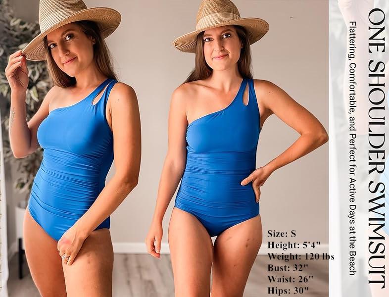 Holipick One Shoulder One Piece Swimsuit for Women Comfortable Tummy Control Bathing Suits Modest Full Coverage Keyhole Swimwear Beach Swimming Clothing