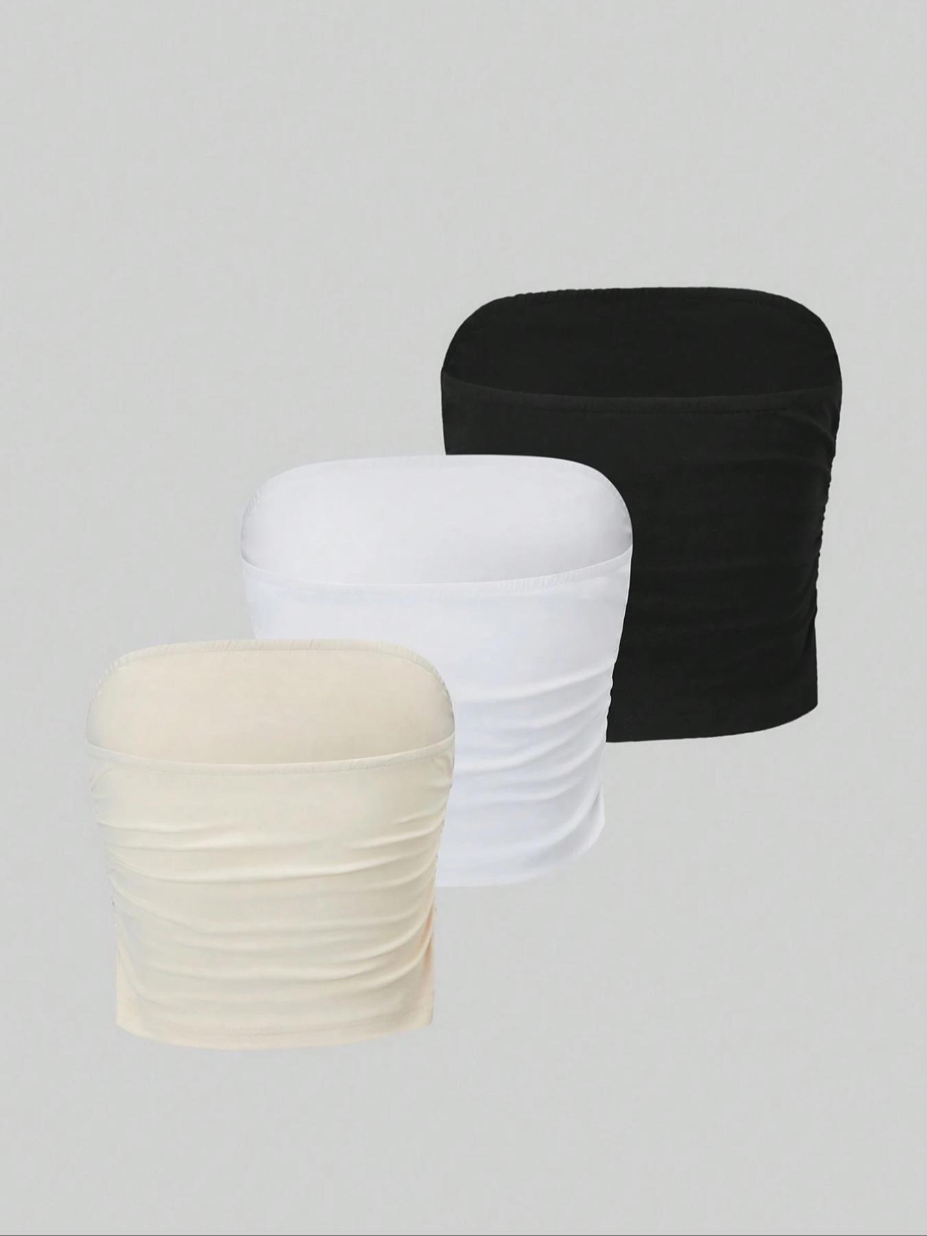 Women's Solid Ruched Crop Tube Top, Summer Clothes Women, Casual Basic Fitted Strapless Top for Summer, Women's Clothes for Daily Wear