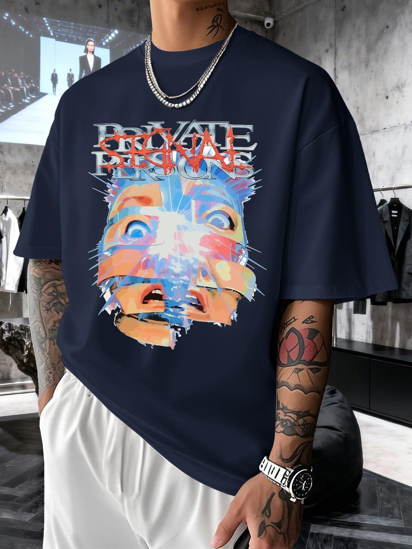 Men's Graphic Print Short Sleeve T-Shirt, Casual Slim-Fit Long Top, Comfortable Round Neck, Spring Summer Streetwear