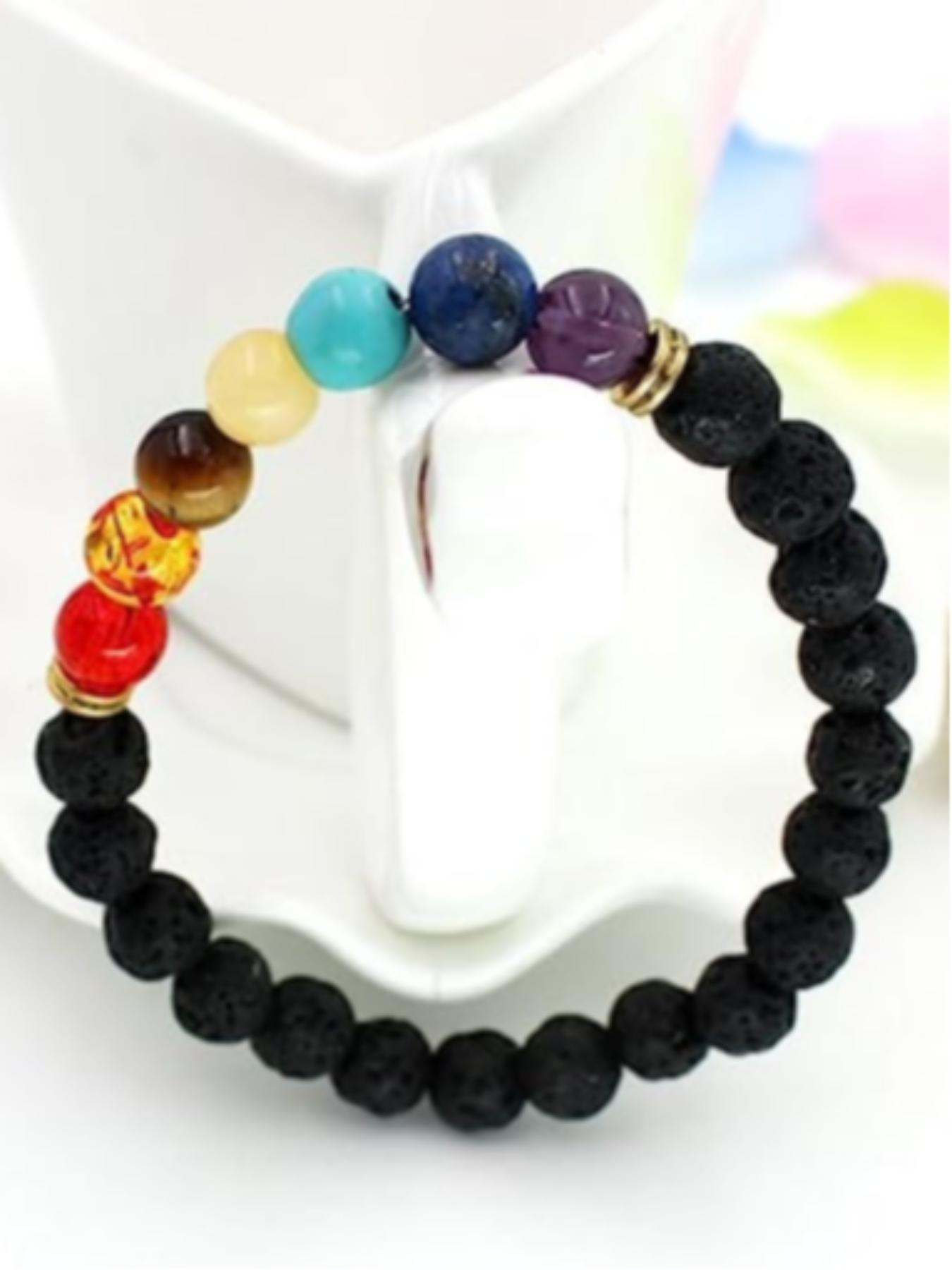 Boho 7 Chakra Lava Stone Bracelet for Women Men, Adjustable Natural Stone Beaded Bangle, Perfect Spiritual Gift