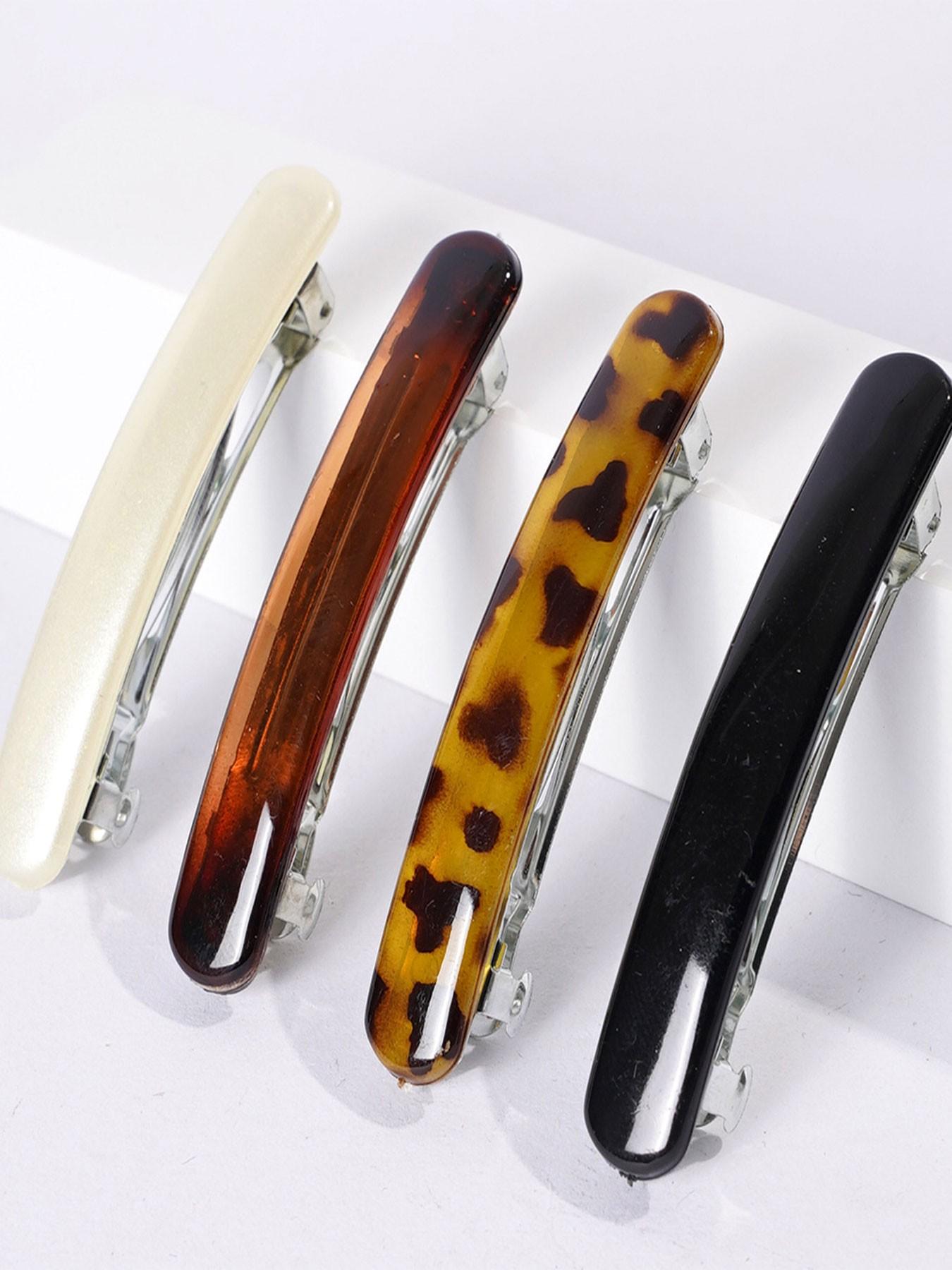 4pcs New Tortoiseshell Leopard Print Hair Clips, French Fashion Vintage Style Bangs Clip, Half-Up Hairstyle Accessories for Women