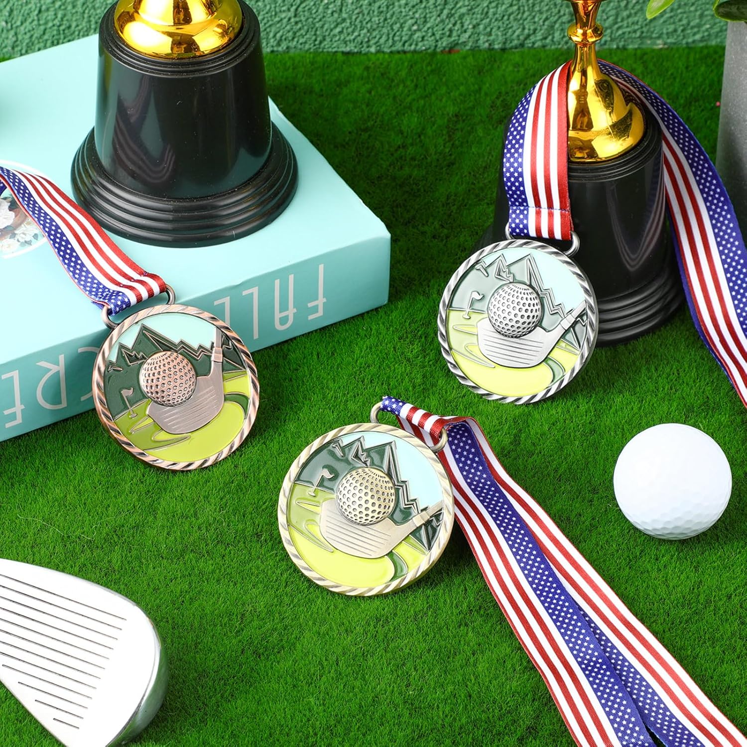 3 count Golf Color Medal   Bronze Golf Ball Award Medals with  Ribbon for  Adults  Tournament